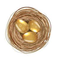 elemento di design pasquale nido con uova d'oro. illustrazione vettoriale