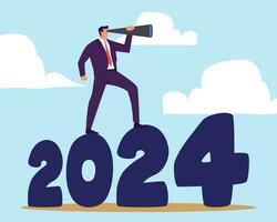 anno 2024 attività commerciale prospettiva, previsione o Piano avanti, visione per futuro successo, nuovo anno obbiettivo o risultato, azienda bersaglio o speranza concetto vettore