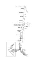 vettore isolato illustrazione di semplificato amministrativo carta geografica di chile. frontiere e nomi di il regioni. nero linea sagome.