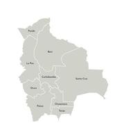 vettore isolato illustrazione di semplificato amministrativo carta geografica di Bolivia. frontiere e nomi di il dipartimenti, regioni. grigio sagome. bianca schema