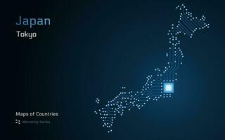 Giappone carta geografica con un' capitale di tokyo mostrato nel un' microchip modello. e-governo. tsmc. mondo paesi vettore mappe. microchip serie