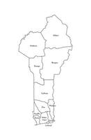 vettore isolato illustrazione di semplificato amministrativo carta geografica di benin. frontiere e nomi di il dipartimenti, regioni. colorato blu cachi sagome