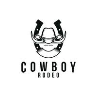 Vintage ▾ retrò stile cowboy cappello rodeo logo design con ferro di cavallo vettore