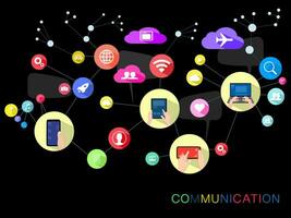 Internet concetto sociale Rete comunicazione nel in linea reti su nero sfondo vettore