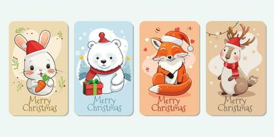 Natale carta impostato con carino animali vettore