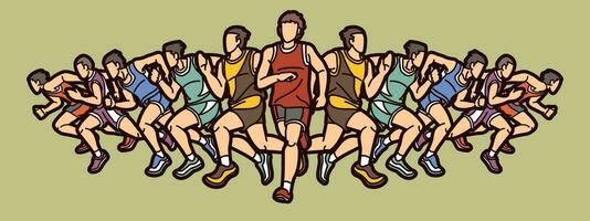 gruppo di persone in esecuzione azione maratona corridore cartone animato sport grafico vettore