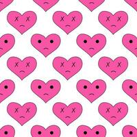 senza soluzione di continuità modello con cuori di tristezza nel emo stile. y2k. rosa strano cupo cuori. anti San Valentino giorno. vettore piatto illustrazione.