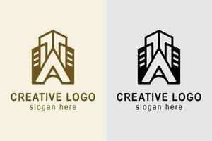 edificio logo. lettera un' logo con costruzione. adatto per appartamento logo, vero proprietà, Hotel, costruzione, eccetera. semplice logo design modificabile. vettore