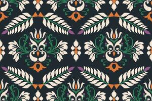 ikat floreale paisley ricamo su nero sfondo.ikat etnico orientale senza soluzione di continuità modello tradizionale.azteco stile astratto vettore illustrazione.disegno per trama, tessuto, abbigliamento, avvolgimento, decorazione.