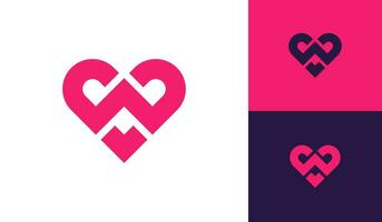 lettera w con cuore logo design vettore