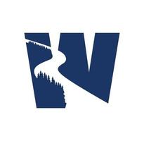 logo della lettera w con l'illustrazione del design del fiume vettore