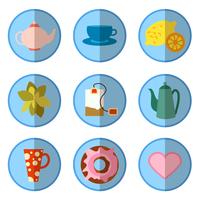 set di icone con tè in stile piatto vettore