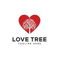 amore albero natura logo design con cuore cartello vettore icona