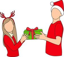 Due bambini nel Natale costumi scambiare i regali vettore