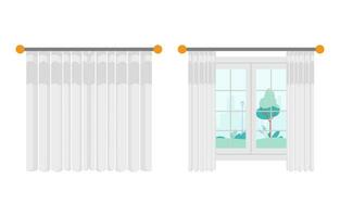 finestre con tenda Aperto e vicino vettore illustrazione con isolato sfondo