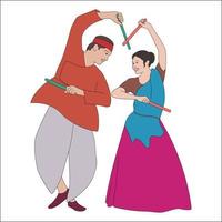 navratri-dandia night, illustrazione colorata di dandia che gioca a coppie vettore