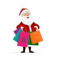 cartone animato Natale Santa Claus con shopping borse vettore