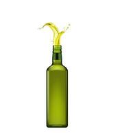 oliva olio bottiglia con spruzzo realistico bicchiere borraccia vettore