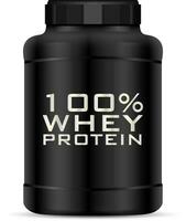 grande gli sport nutrizione può vettore illustrazione con bianca etichetta. proteina bottiglia con bianca coperchio. nero vaso isolato su sfondo. vettore bottiglia modello modello.