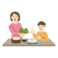 famiglia cucinando insieme zongzi illustrazione vettore