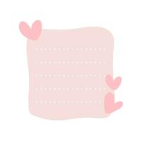 rosa Nota carta inviare con cuori. amore romantico etichetta su parete. San Valentino saluto carta, design bloc notes vettore illustrazione
