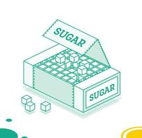 isometrico zucchero cubi nel scatola. schema icona isolato su bianca sfondo. vettore