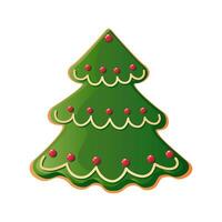 Pan di zenzero Natale albero biscotto vettore illustrazione. miele al forno biscotto con verde glassatura isolato su bianca sfondo. decorativo dettagliato elemento per vacanza modelli, confezione, disegni