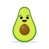 carino divertente verde kawaii avocado con Sorridi isolato su bianca sfondo. piatto cartone animato personaggio kawaii illustrazione icona. frutta personaggio avocado concetto. vettore illustrazione.