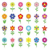 impostato di piatto primavera fiore icone isolato su bianca sfondo. semplice colorato floreale icone nel luminosa colori. decorativo fiore silhouette collezione. diverso forma e vario colori clipart vettore. vettore