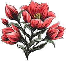bellissimo mazzo di rosso tulipani. disegnato a mano vettore illustrazione.