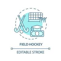 2d modificabile campo hockey blu magro linea icona concetto, isolato vettore, illustrazione che rappresentano atletico borsa di studio. vettore