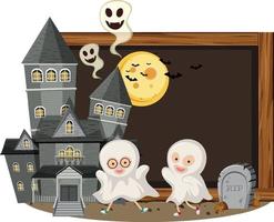 cartello di halloween con bambini fantasma vettore