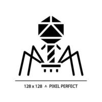 2d pixel Perfetto glifo stile batteriofago icona, isolato vettore, semplice silhouette illustrazione che rappresentano batteri. vettore