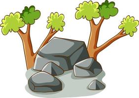 rami di albero con pietre in stile cartone animato vettore