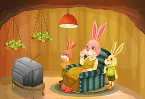 scena della stanza sotterranea con il personaggio dei cartoni animati della famiglia dei conigli vettore