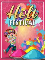 banner del festival holi con personaggi per bambini vettore