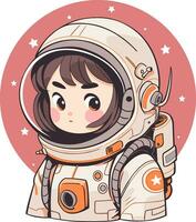 giovane femmina astronauta nel un' tuta spaziale vettore