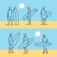 surfer Tenere tavola da surf su estate spiaggia sport vettore illustrazione