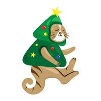 allegro Natale e contento nuovo anno carino gatto cartone animato. saluto carta. divertente natale cartone animato vettore