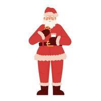 Santa Claus mangia biscotti e bevande latte. carino Santa illustrazione isolato su bianca sfondo. mano disegnato Natale personaggio vettore