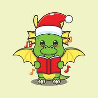 carino Drago cantare un' Natale canzone. carino Natale cartone animato personaggio illustrazione. vettore