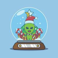 carino alieno nel neve globo. carino Natale cartone animato personaggio illustrazione. vettore