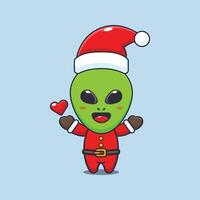 carino alieno indossare Santa costume. carino Natale cartone animato personaggio illustrazione. vettore