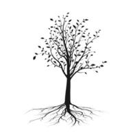 nero albero silhouette con le foglie e radice. ecologia e natura concetto. vettore illustrazione isolato su bianca sfondo