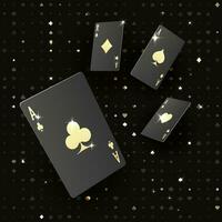 quattro nero poker carte con oro completo da uomo. quad o quattro di un' genere di asso. casinò bandiera o manifesto nel reale stile. vettore illustrazione