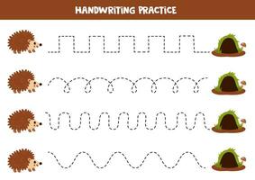 tracciato Linee per bambini. carino cartone animato riccio e suo tana. grafia la pratica. vettore