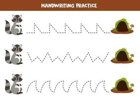tracciato Linee per bambini. carino cartone animato procione e animale, tana. grafia la pratica. vettore
