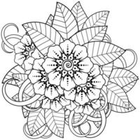 ornamento decorativo fiore mehndi in stile etnico orientale, ornamento scarabocchio, disegno a mano contorno. pagina del libro da colorare. vettore