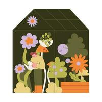 vettore illustrazione di un' serra con impianti e fiori. piatto stile.