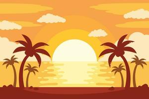 pendenza spiaggia tramonto paesaggio con palma albero sfondo vettore